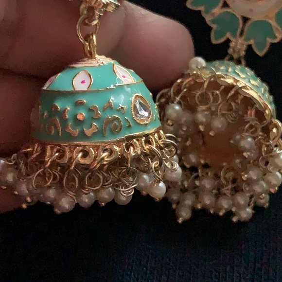 Meenakari Jhumkas with Pearl Drops - India 🇮🇳 - Picture 2 of 5
